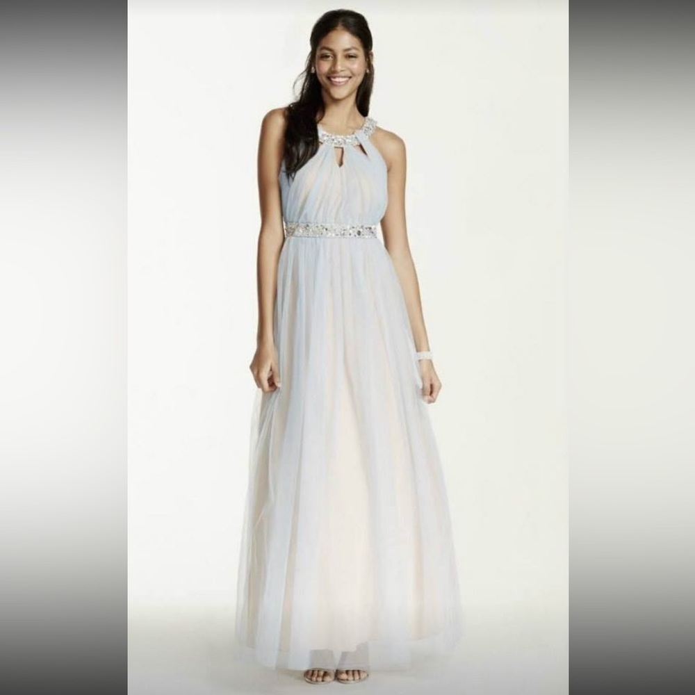 David’s Bridal Beaded Cutout Halter Prom Dress